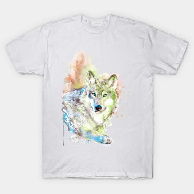 Wolf face watercolor T-Shirt by Marian Voicu